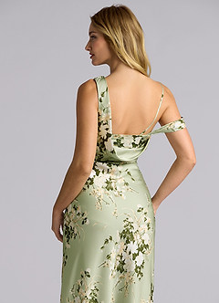 Azazie Madelyn Vestidos de damas de honor Vestido de Enredaderas Florales de Satén Elástico de Corte Sirena Convertible con Hombro unilateral image8