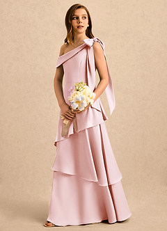 Azazie Shyloh Girls Formal vestidos de niña de las flores Vestido de Rosa Rubor de Satén Elástico de Corte en A con Vestidos sin tirantes image3