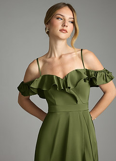 Azazie Lyra Vestidos de damas de honor Vestido de Oliva de Satén Elástico de Corte en A Convertible con Vestidos sin tirantes image11