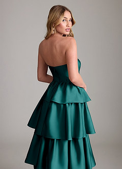 Azazie Faye Bridesmaid Dresses Peacock A-Line Ruched Stretch Satin Dress image6