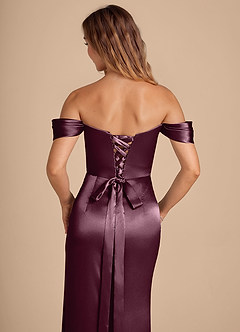 Azazie Shea Bridesmaid Dresses Cabernet Mermaid Off the Shoulder Metallic Satin Convertible Dress image2
