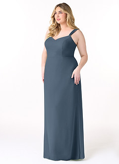 Azazie Denice Brautjungfernkleider Etui Gefaltet Chiffon Kleid Neptunblau image11