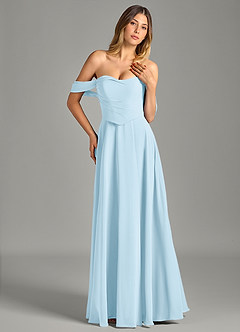 Azazie Chelsey Bridesmaid Dresses Sky Blue A-Line Off the Shoulder Chiffon Convertible Dress image4