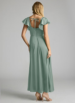 Azazie Bondi Bridesmaid Dresses Silver Sage A-Line Ruched Stretch Satin Dress image3