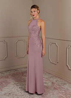 Azazie Tyra Mother of the Bride Dresses Dusty Rose Mermaid Halter Lace Stretch Crepe Dress image2