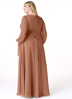 Azazie Leonia Bridesmaid Dresses Bronzer A-Line Long Sleeve Chiffon Dress image9