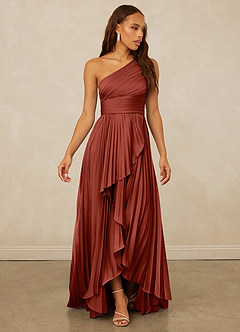 Christian Siriano Bridal for Azazie 1008 Robes de demoiselle d'honneur Robe Trapèze en Satin extensible Ue épaule Terracotta image3