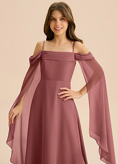 Azazie Moana Junior Linia A Pofałdowany Szyfon Długość podłogi Młodsza druhna Sukienka image7