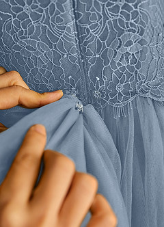 Azazie Bumblebee Abiti da Ragazza di Fiori Abito A-Line in Tulle Pizzo Blu Polveroso image5