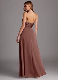 Azazie Jenna Bridesmaid Dresses Espresso A-Line Pleated Stretch Satin Dress image4