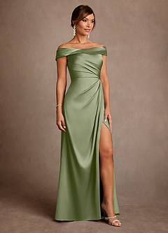 Azazie Bedford Mother of the Bride Dresses Pistachio Sheath Pleated Stretch Satin Dress image4