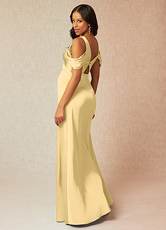 Azazie Rhea Maternity Bridesmaid Dresses A-Line Off-The-Shouler Pleated Stretch Satin Floor-Length Dress image6
