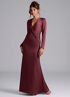 Azazie Tria Final Sale Merlot Mermaid Long Sleeve Stretch Satin Dress image3