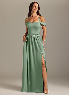 Azazie Calianna Bridesmaid Dresses Matcha A-Line Off the Shoulder Stretch Satin Convertible Dress image5
