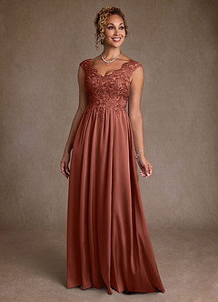 Azazie Amethyst Mère de la mariée Robes Robe Trapèze en Dentelle Auburn image1
