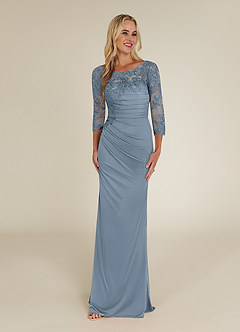 Azazie Alisondra Mother of the Bride Dresses Dusty Blue Sheath Scoop Lace Lace Dress image1
