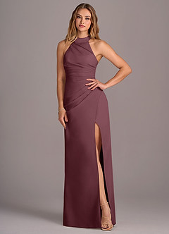Azazie Jemma Bridesmaid Dresses Sangria Sheath Pleated Chiffon Dress image4