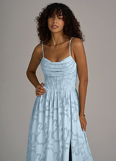 Azazie Lettie Abiti da Damigella Abito A-Line in Burnout Floreale Corsetto Azzurro image2
