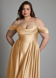 Azazie Loisa Abiti da Damigella Abito A-Line in Raso Elasticizzato Spalle Scoperte Champagne image14