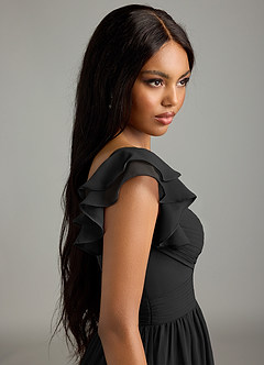 Azazie Anaya Robes de demoiselle d'honneur Robe Trapèze en Mousseline de soie Plissée Noir image7