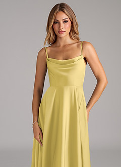 Azazie Elle Brautjungfernkleider A-Linie Plissee Stretch-Satin Kleid Kanarienvogel image2