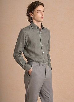 front Elliot Salie Groen Overhemd van 100% linnen