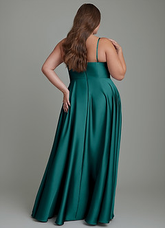 Azazie Elle Bridesmaid Dresses Peacock A-Line Pleated Stretch Satin Dress image9