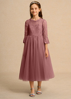 Azazie Lamb Girl Jurken voor bloemenmeisjes Baljurk Jurk van Kant Woestijnroos image4