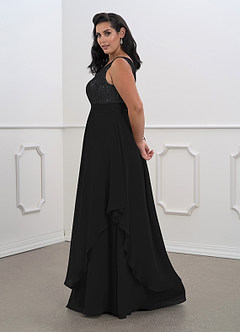 Azazie Xella Mère de la mariée Robes Robe Trapèze en Mousseline de soie Dentelle Noir image11