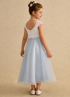 Azazie Momo Blumenmädchenkleider A-Linie Spitze Kleid Elfenbein Seeglas Blau image2