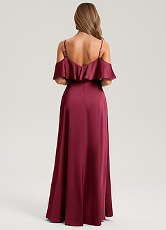 Azazie Jean Bridesmaid Dresses Burgundy A-Line Off the Shoulder Stretch Satin Dress image2