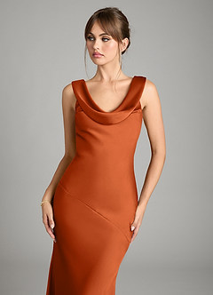 Azazie Rylina Bridesmaid Dresses Burnt Orange Mermaid Stretch Satin Dress image3