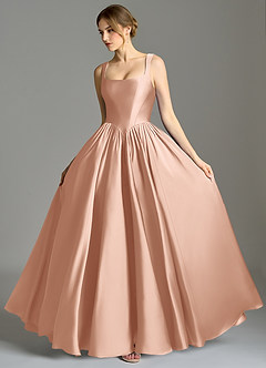 Azazie Verina Bridesmaid Dresses Rose Gold A-Line Pleated Stretch Satin Dress image4