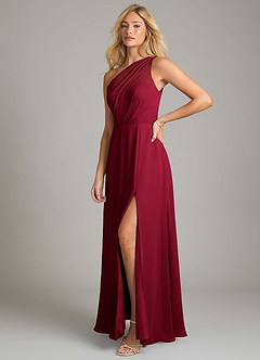 Azazie Phaedra Bridesmaid Dresses Burgundy A-Line One Shoulder Chiffon Dress image5