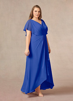 Azazie Eliza Mother of the Bride Dresses Royal Blue A-Line V-Neck Pleated Chiffon Dress image9