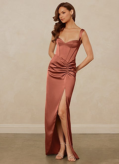 Christian Siriano Bridal for Azazie 1017 Bridesmaid Dresses Clay Sheath Sweetheart Neckline Stretch Satin Dress image3