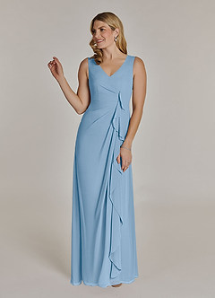 Azazie Manuella Mère de la mariée Robes Robe Trapèze en Mousseline de soie Col V plissé Poudre Bleue image4