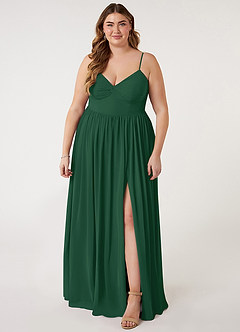 Azazie Zeya Vestidos de madrinha de casamento Vestir Verde Escuro de Chiffon de Linha A com Plissado image6
