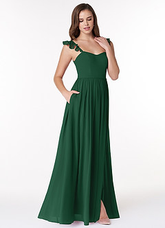 Azazie Metz Final Sale Dark Green A-Line Sweetheart Ruched Chiffon Dress image3