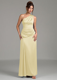 Azazie Zahira Bridesmaid Dresses Lemon Sorbet Sheath One Shoulder Stretch Satin Dress image4