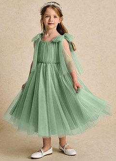 Azazie Dori Flower Girl Dresses Matcha A-Line Ruched Tulle Dress image5