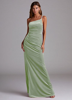 Azazie Eren Bridesmaid Dresses Dusty Sage Sheath One Shoulder Velvet Dress image3