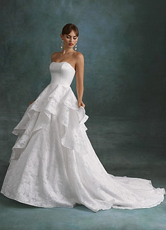 Azazie Cally Wedding Dresses Diamond White Ball-Gown Strapless Floral Burnout Dress image3