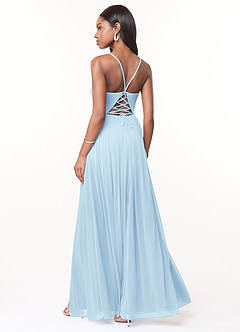 Azazie Marsol Bridesmaid Dresses Sky Blue A-Line Corset Mesh Dress image2