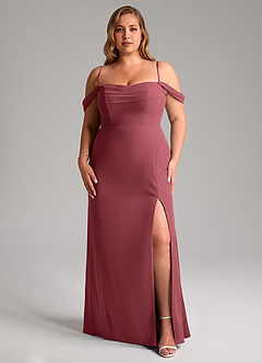 Azazie Saige Brautjungfernkleider Wandelbar A-Linie Schulterfrei Chiffon Kleid Merlot image14