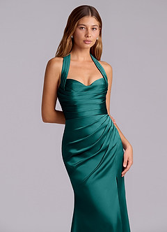 Azazie Destiny Bridesmaid Dresses Peacock Mermaid Sweetheart Neckline Stretch Satin Dress image5