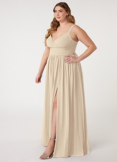 Azazie Chanel Bridesmaid Dresses Champagne A-Line Pleated Chiffon Dress image10