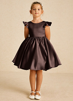 Azazie Tootsie Flower Girl Dresses Ganache A-Line Bow Matte Satin Dress image3