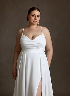 Azazie Marisela Abiti da Sposa Abito A-Line in Raso con Retro in Crepe Paillettes Bianco Diamante image13
