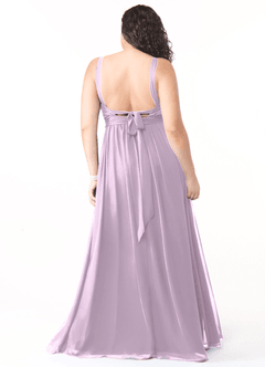 Azazie Aziza Jurken voor bruidsmeisjes Jurk van Chiffon met A-Lijn V-hals geplooid Frosted Lila image8